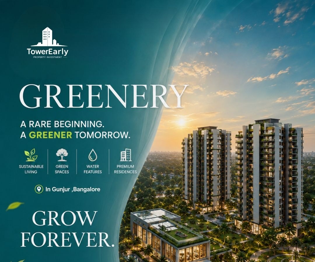 Greenery aerial view of residential towers and landscaping, Gunjur